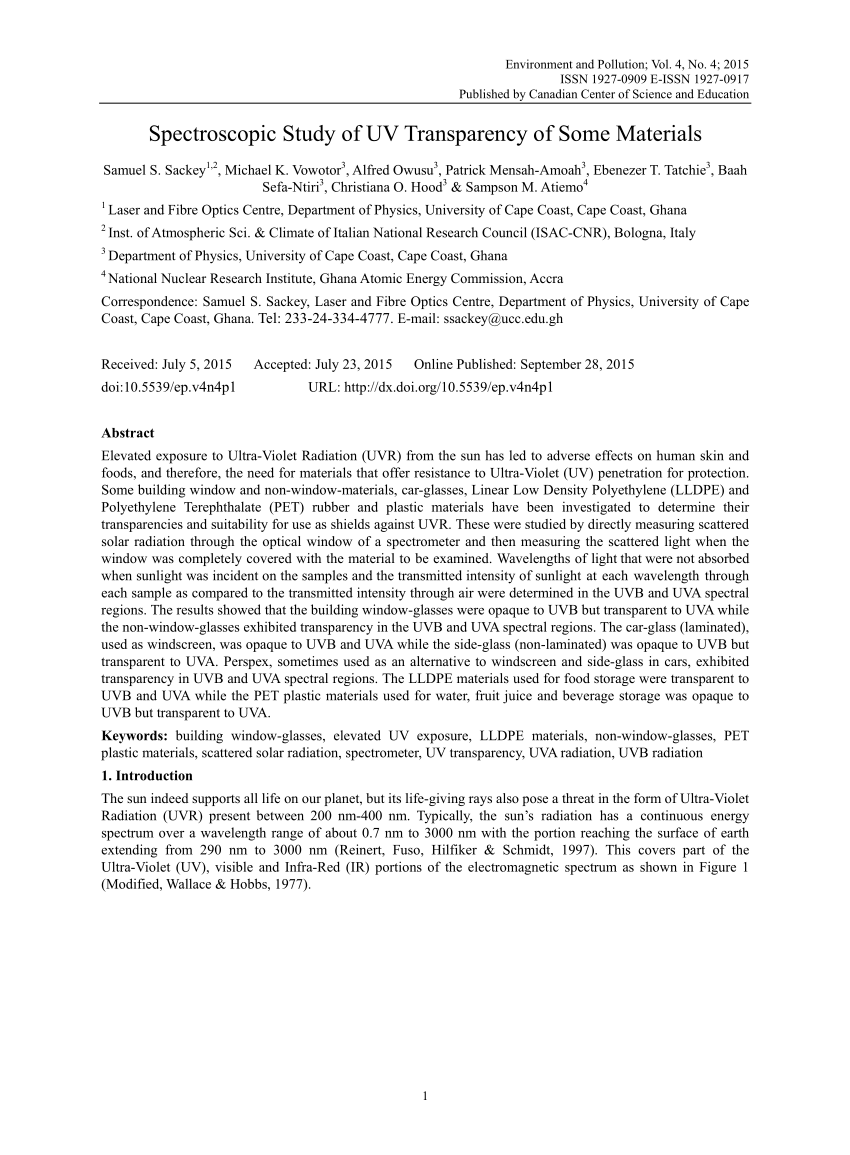 Pdf Spectroscopic Study Of Uv Transparency Of Some Materials