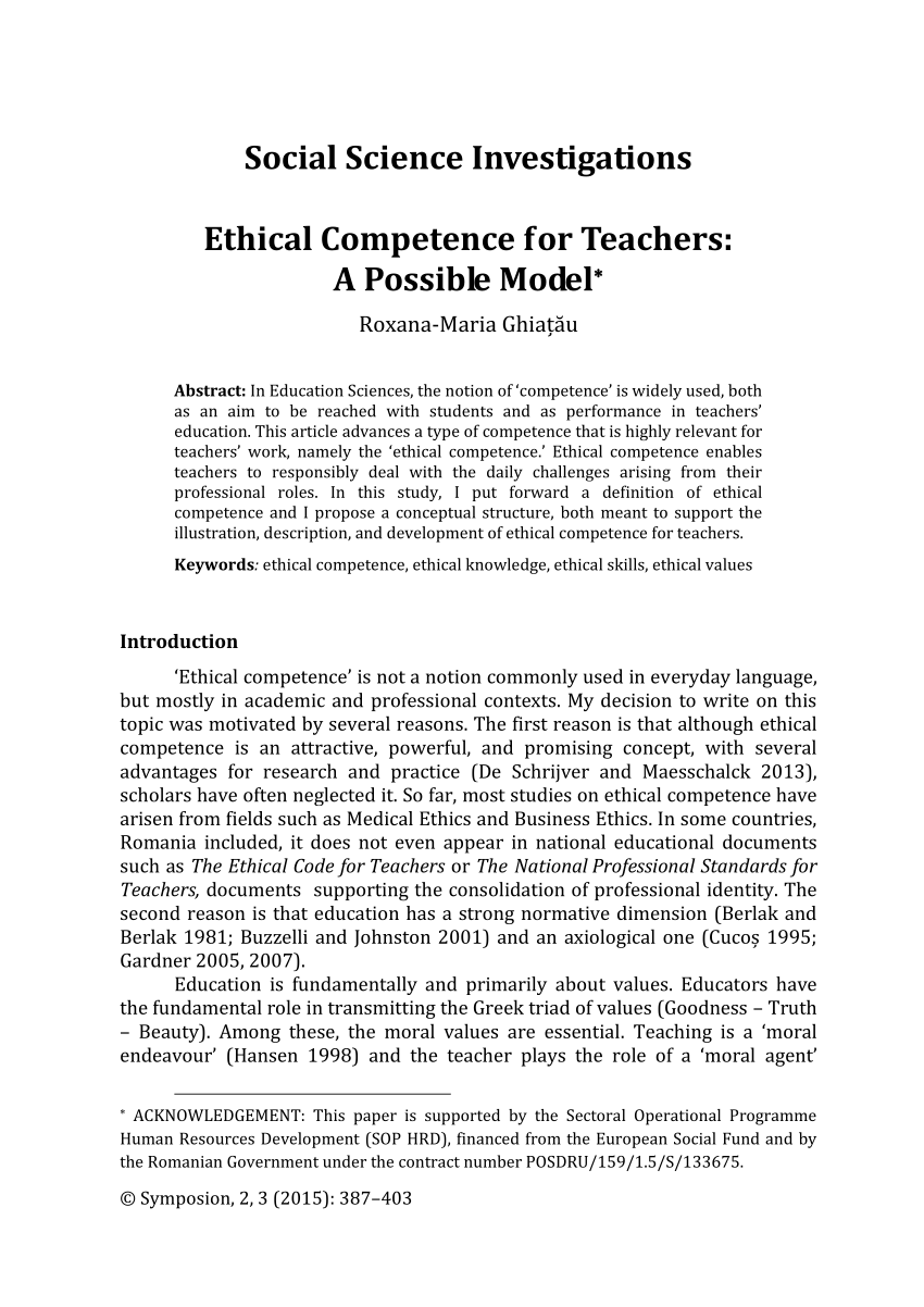 Pdf Ethical Competence For Teachers A Possible Model
