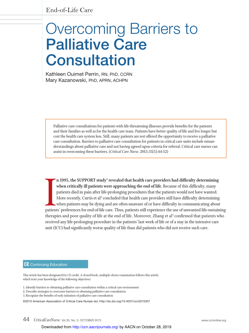 PDF) Overcoming Barriers to Palliative Care Consultation