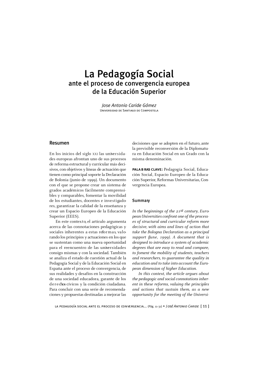 (PDF) La Pedagogía Social ante el proceso de convergencia europea de la ...