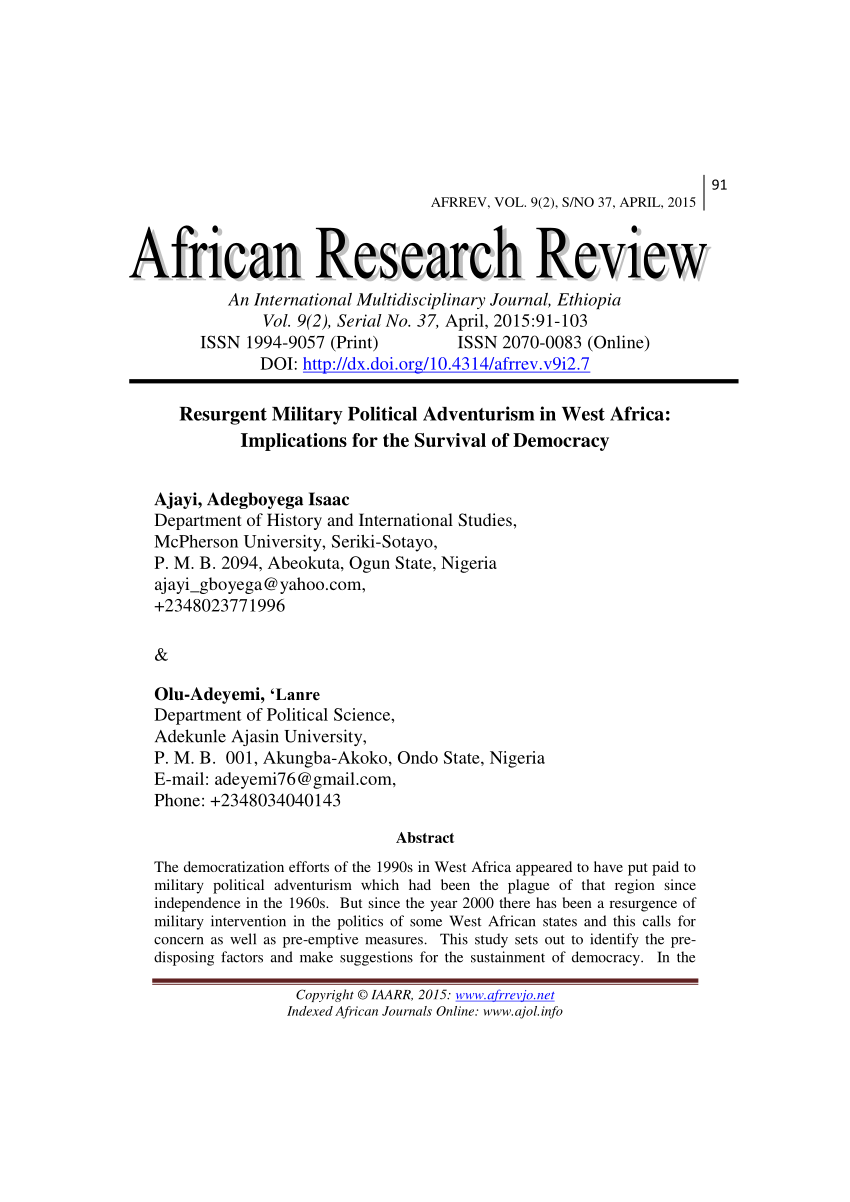 (PDF) Resurgent Military Political Adventurism in West Africa ...