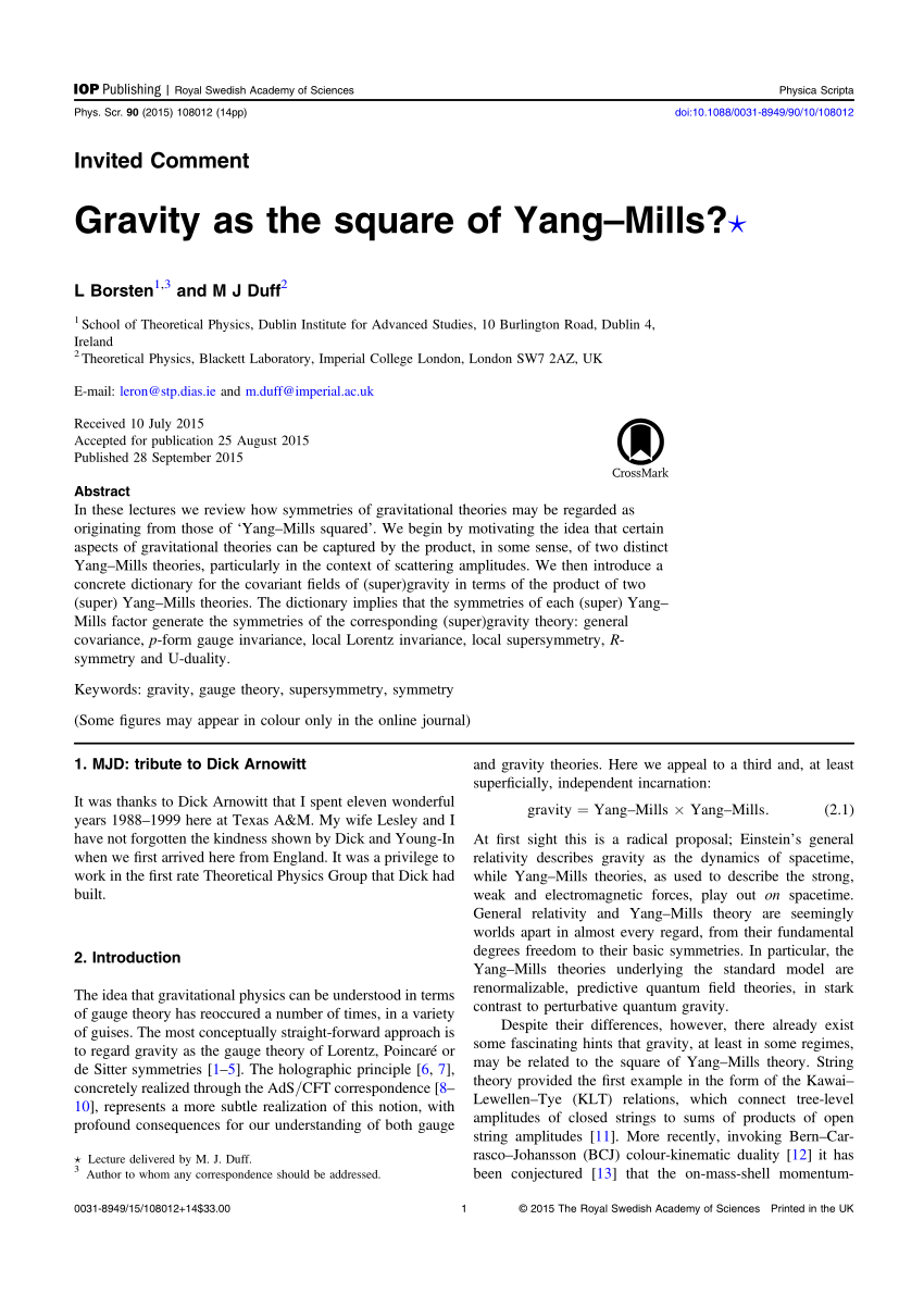 Pdf Gravity As The Square Of Yang Mills