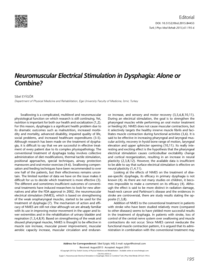 Pdf Neuromuscular Electrical Stimulation In Dysphagia Alone Or Combine
