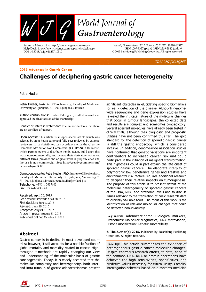 PDF) Challenges of deciphering gastric cancer heterogeneity