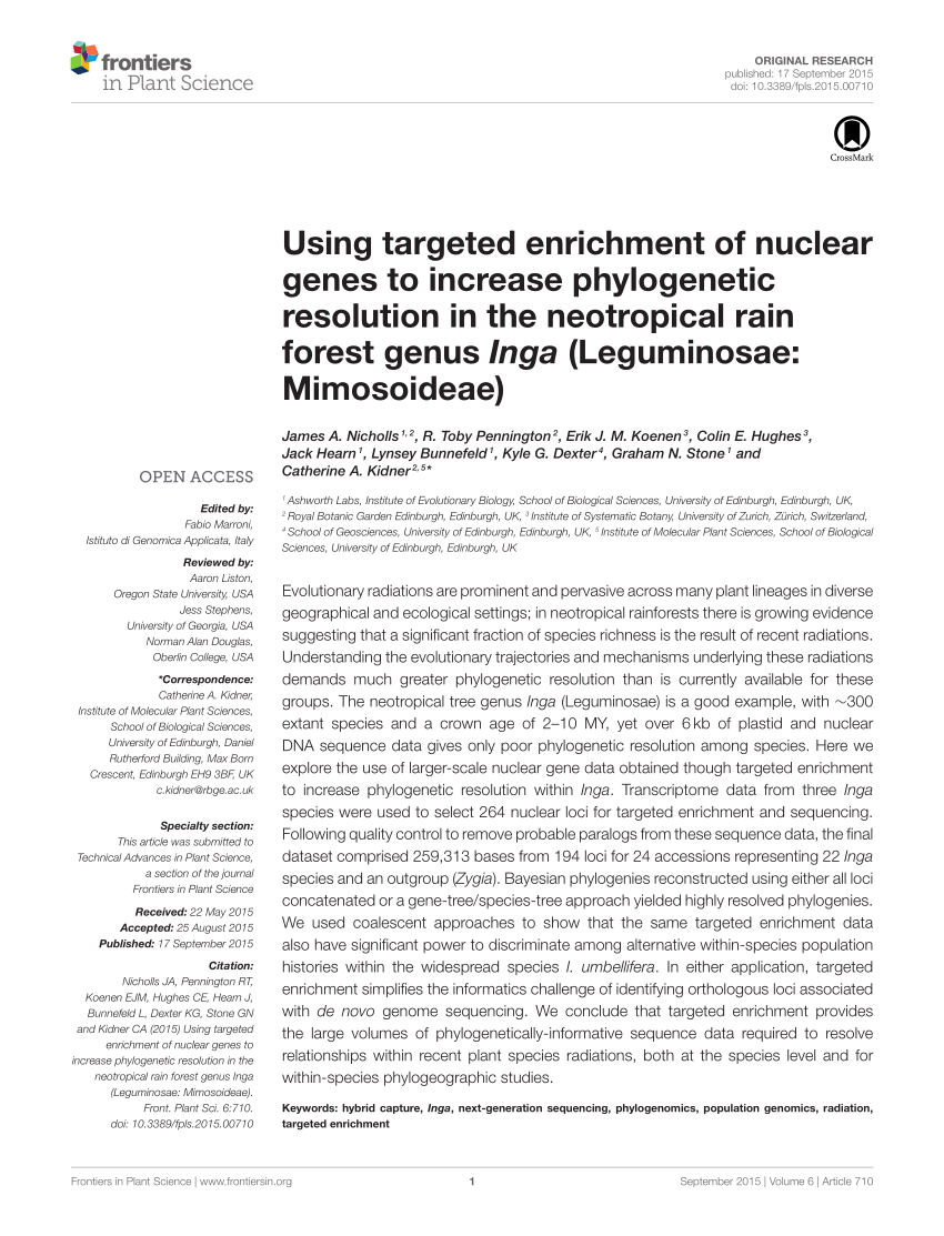 Pdf Using Targeted Enrichment Of Nuclear Genes To Increase