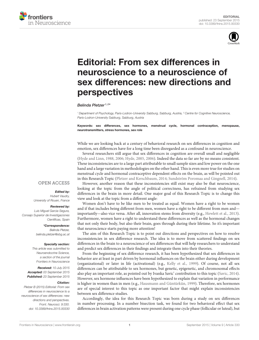 Pdf Editorial From Sex Differences In Neuroscience To A Neuroscience Of Sex Differences New 8217