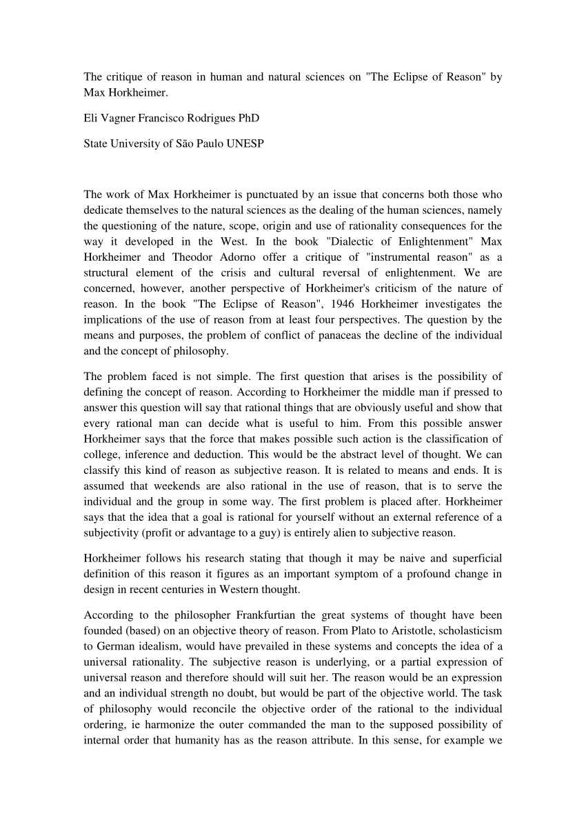 (PDF) The critique of reason in human and natural sciences on "The