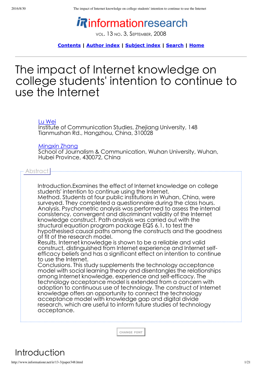 impact of internet on education essay