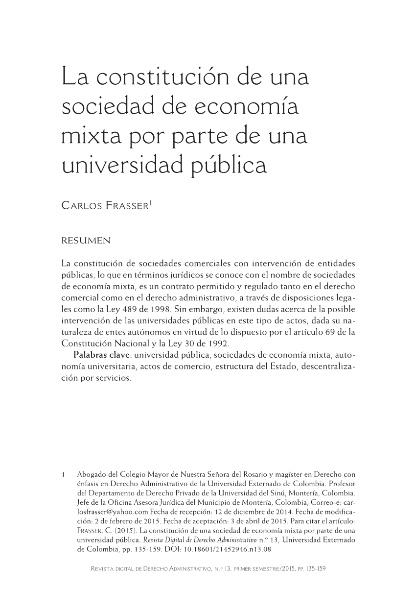 PDF) La constitución de una sociedad de economía mixta por parte de una  universidad pública