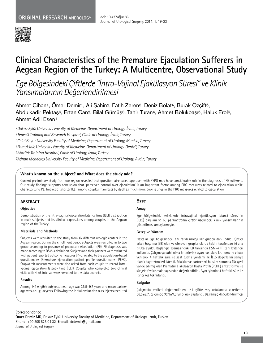 PDF) Clinical Characteristics of the Premature Ejaculation ...