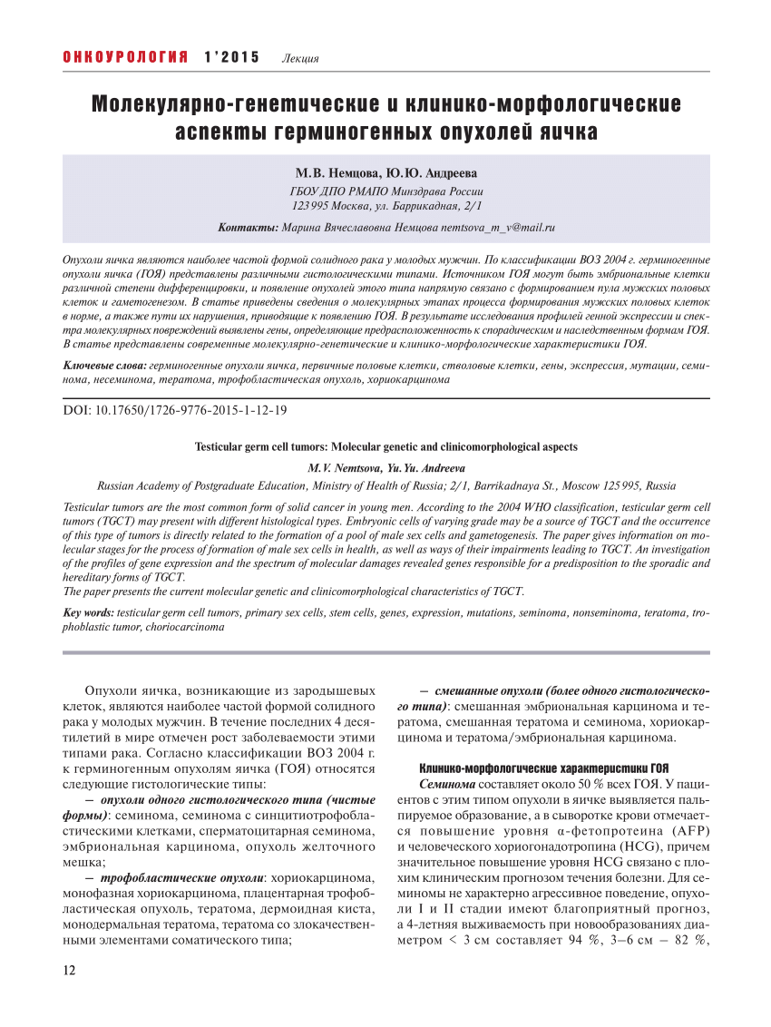 PDF) Testicular germ cell tumors: Molecular genetic and  clinicomorphological aspects