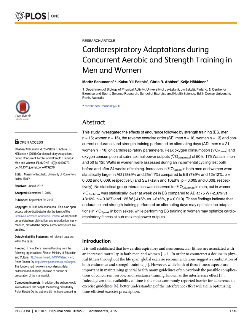 PDF) Cardiorespiratory Adaptations during Concurrent Aerobic and Strength Training in Men and Women image