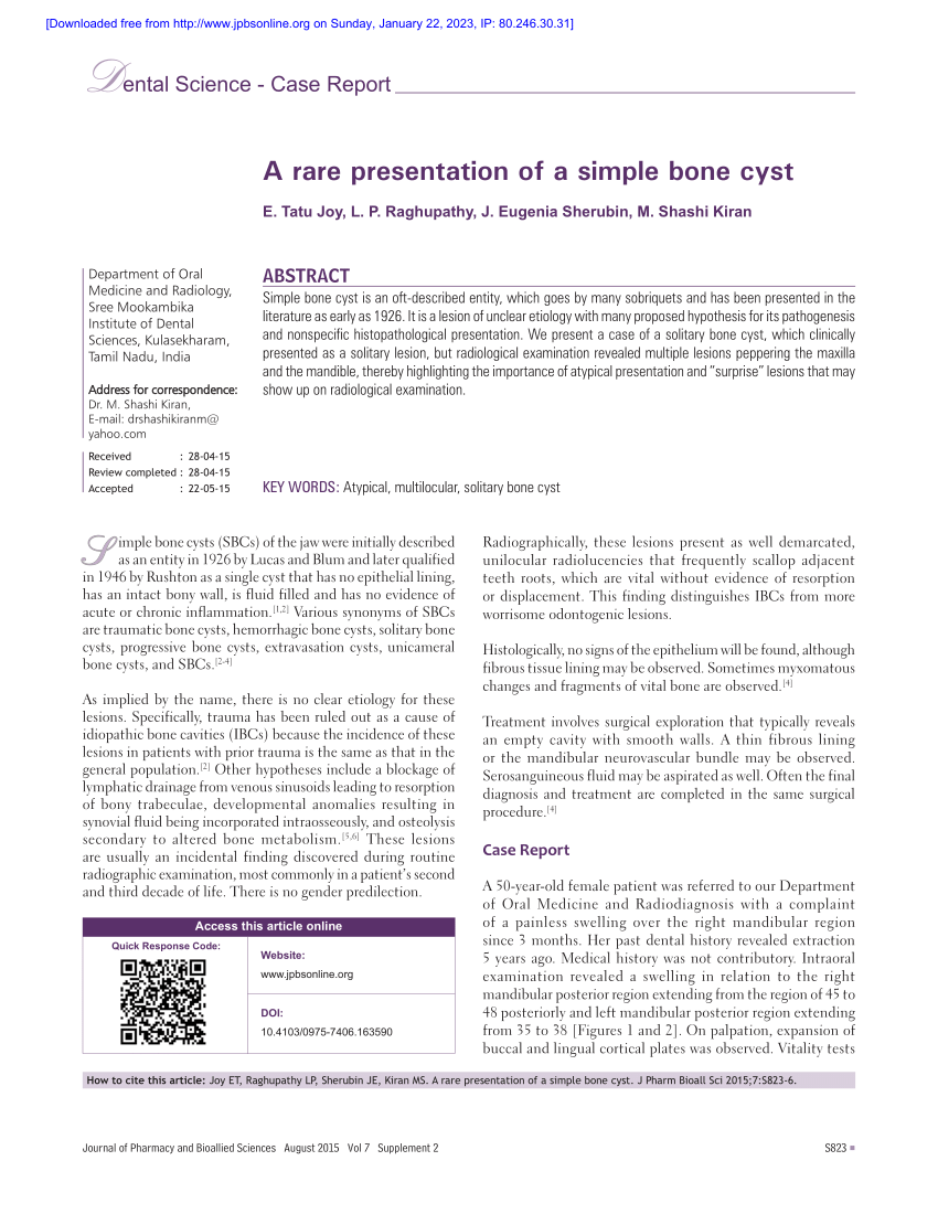 Pdf A Rare Presentation Of A Simple Bone Cyst 1136