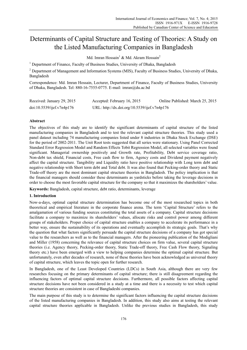 research paper on determinants of capital structure