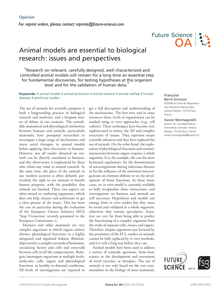 PDF) Animal models are essential to biological research: Issues and  perspectives