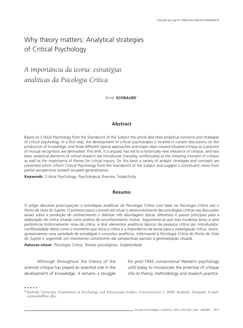 Pdf Why Theory Matters Analytical Strategies Of Critical Psychology