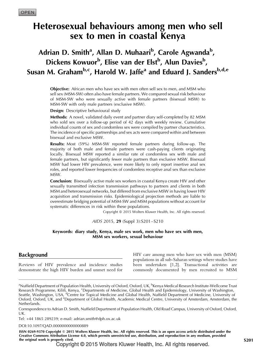 PDF) Heterosexual behaviours among men who sell sex to men in Coastal Kenya