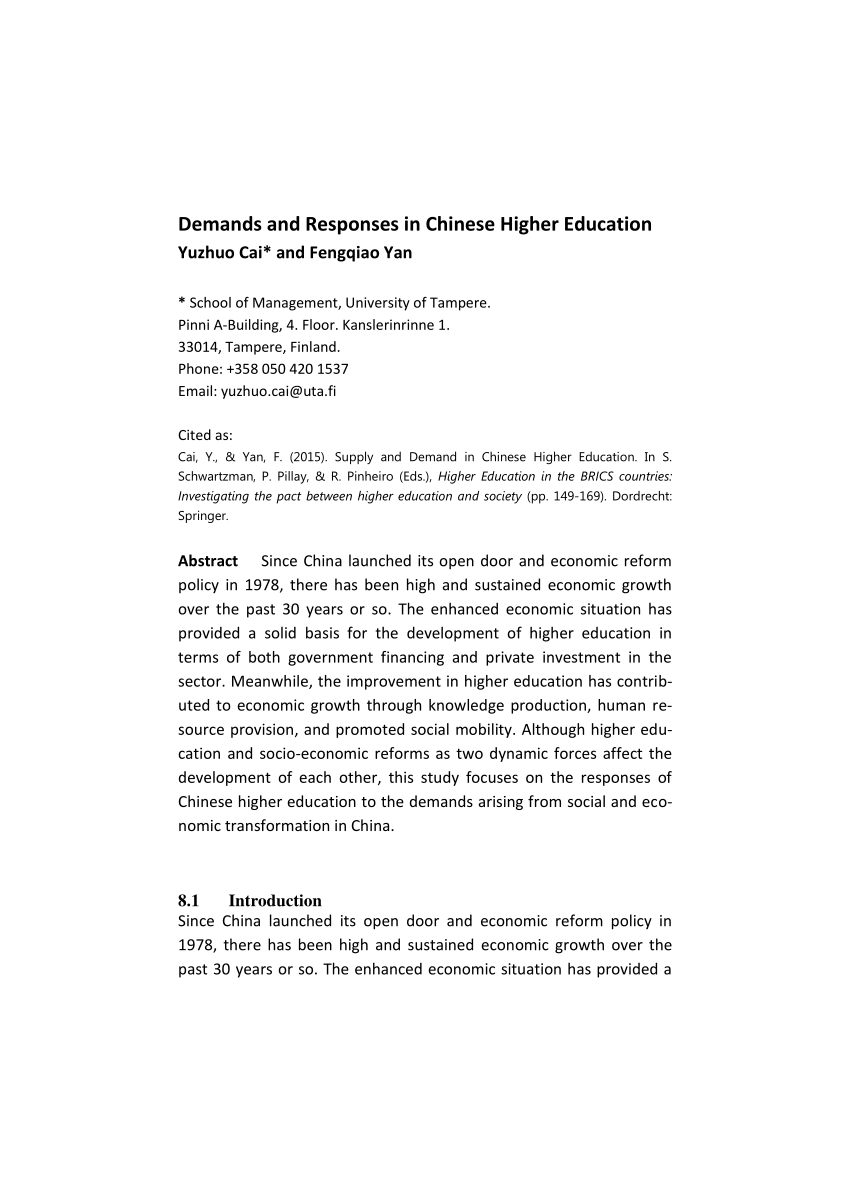 Pdf Demands And Responses In Chinese Higher Education