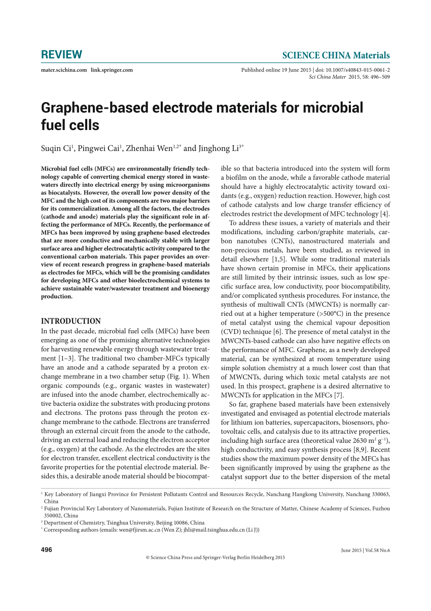 Pdf Graphene Based Electrode Materials For Microbial Fuel Cells
