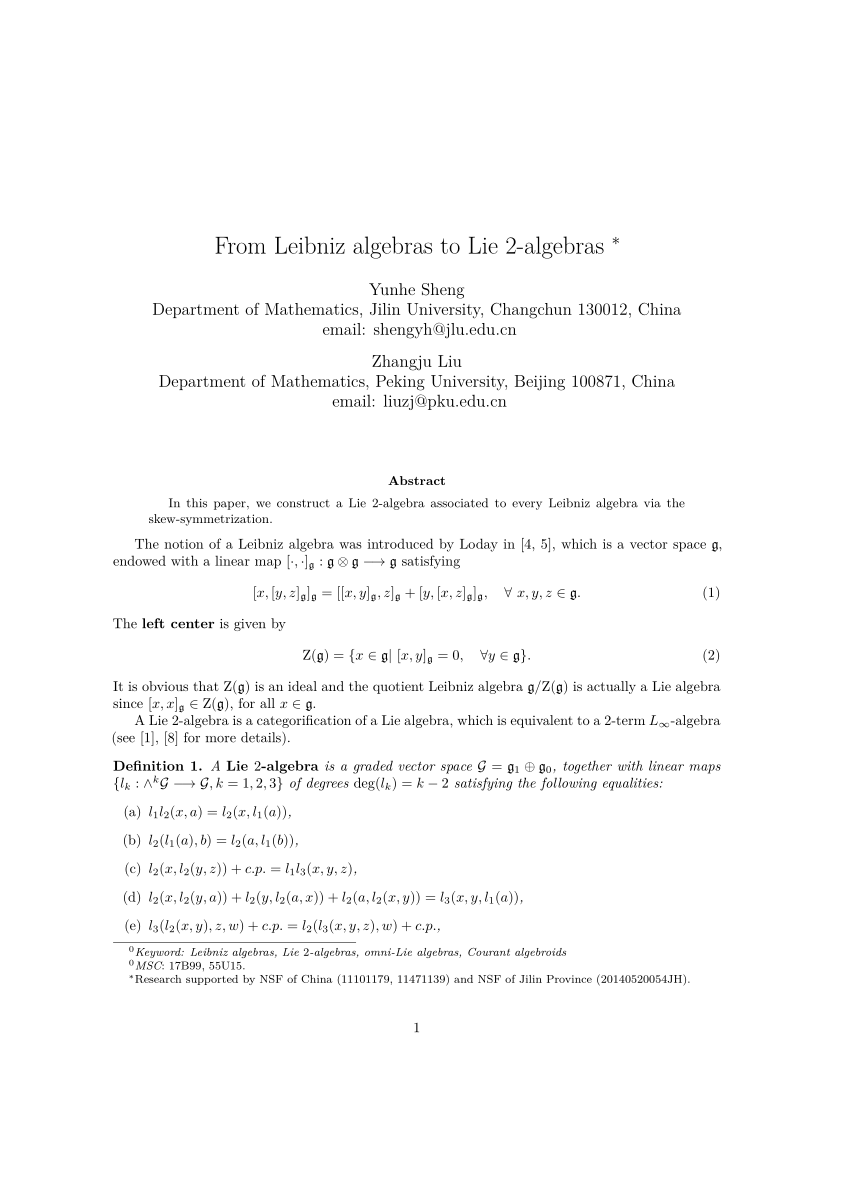 Pdf From Leibniz Algebras To Lie 2 Algebras