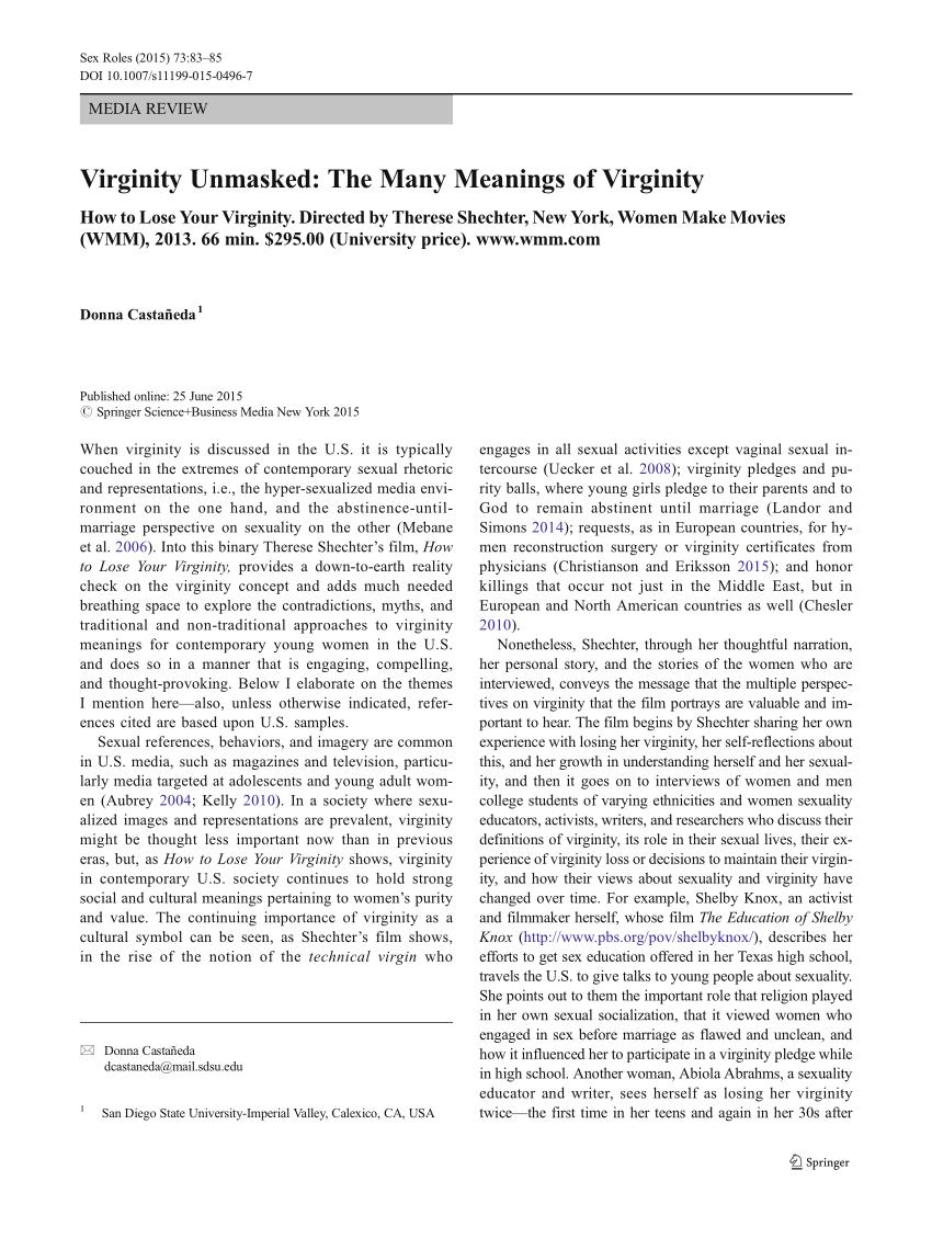 PDF) Virginity Unmasked: The Many Meanings of Virginity