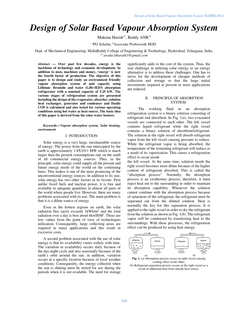 Pdf Design Of Solar Based Vapour Absorption System