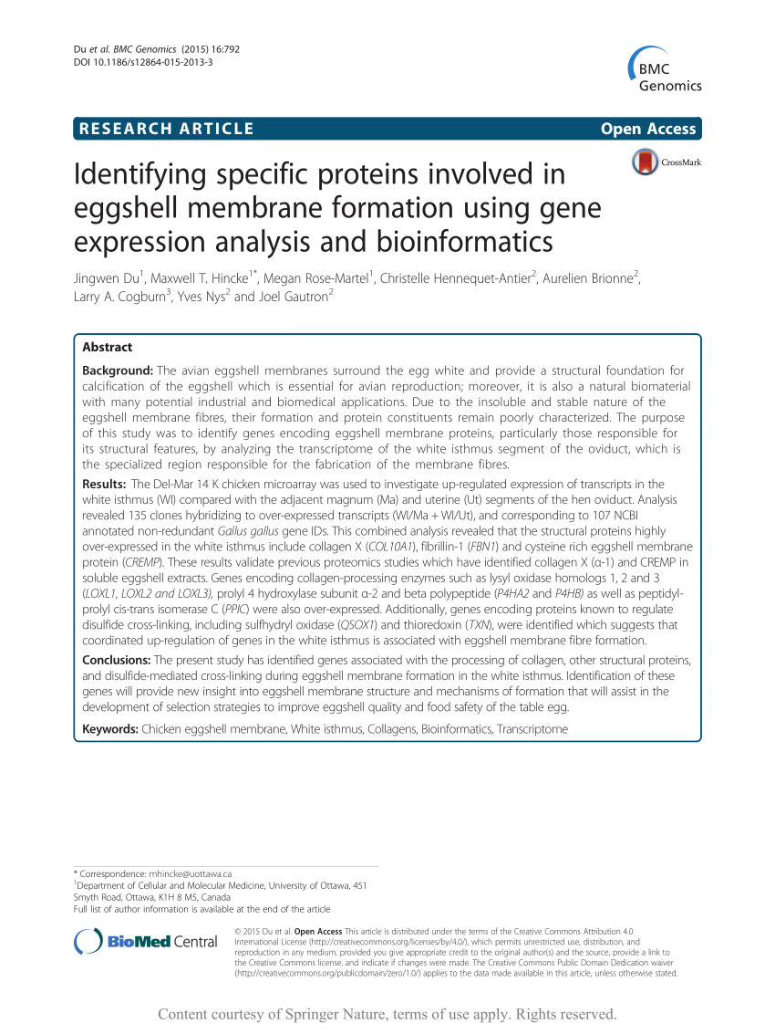 Pdf Identifying Specific Proteins Involved In Eggshell Membrane Formation Using Gene Expression Analysis And Bioinformatics