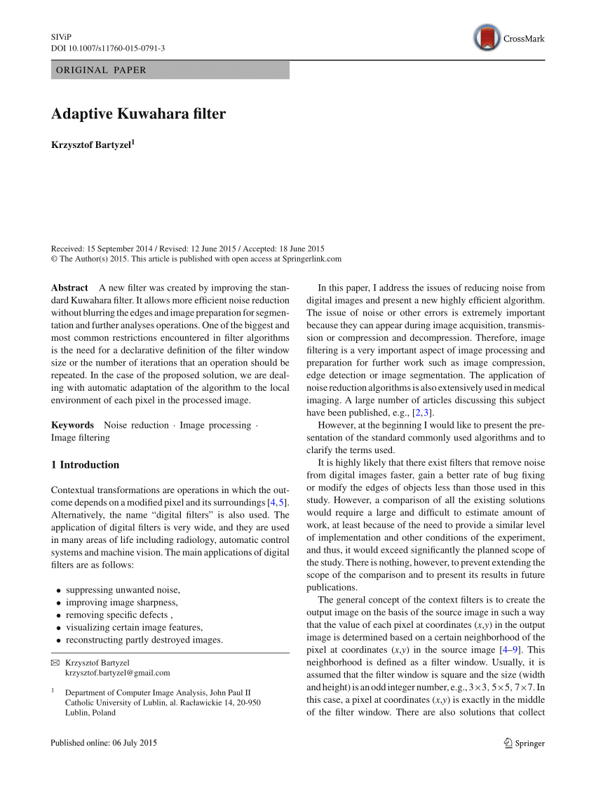 (PDF) Adaptive Kuwahara filter