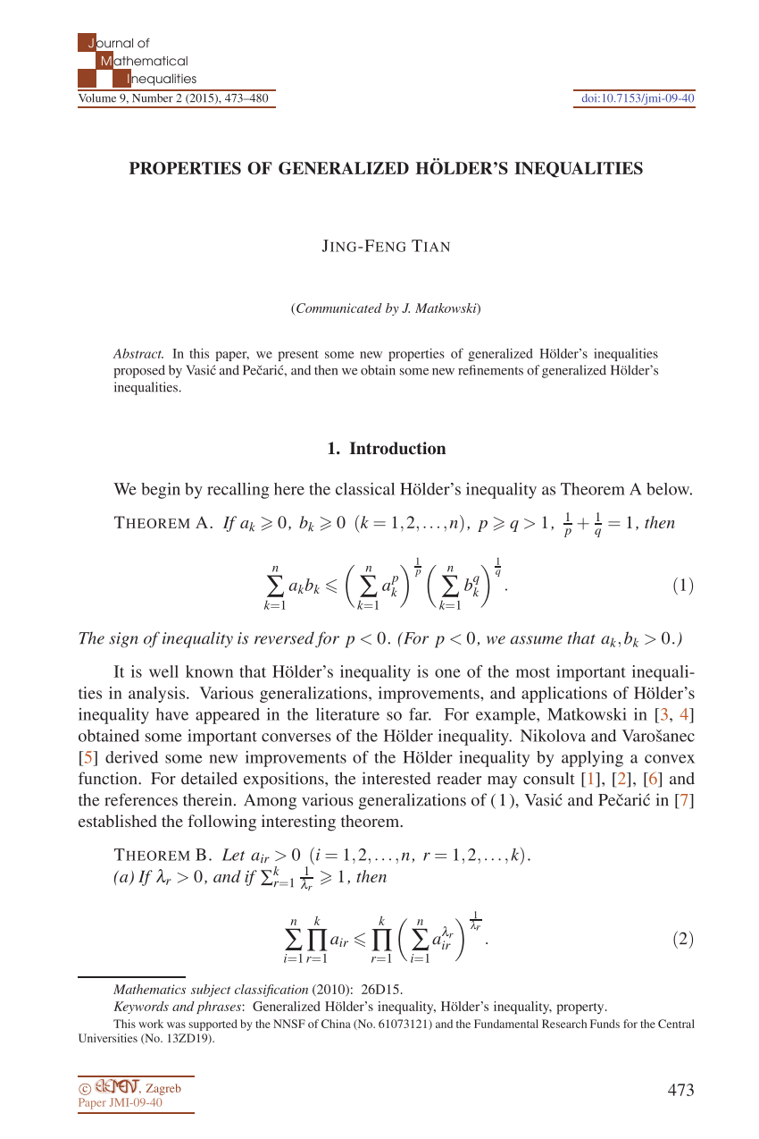 (PDF) Properties of generalized Hölder's inequalities