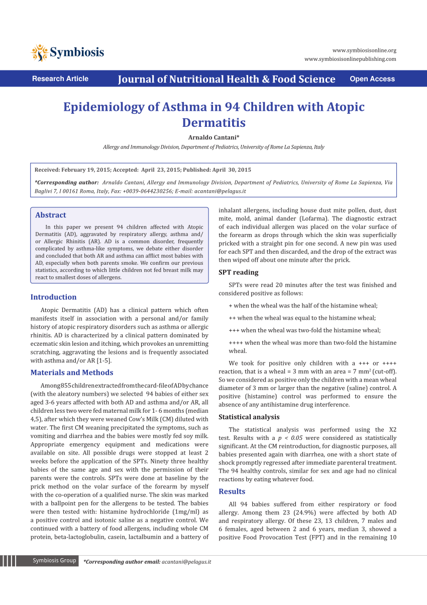Pdf Epidemiology Of Asthma In 94 Children With Atopic Dermatitis