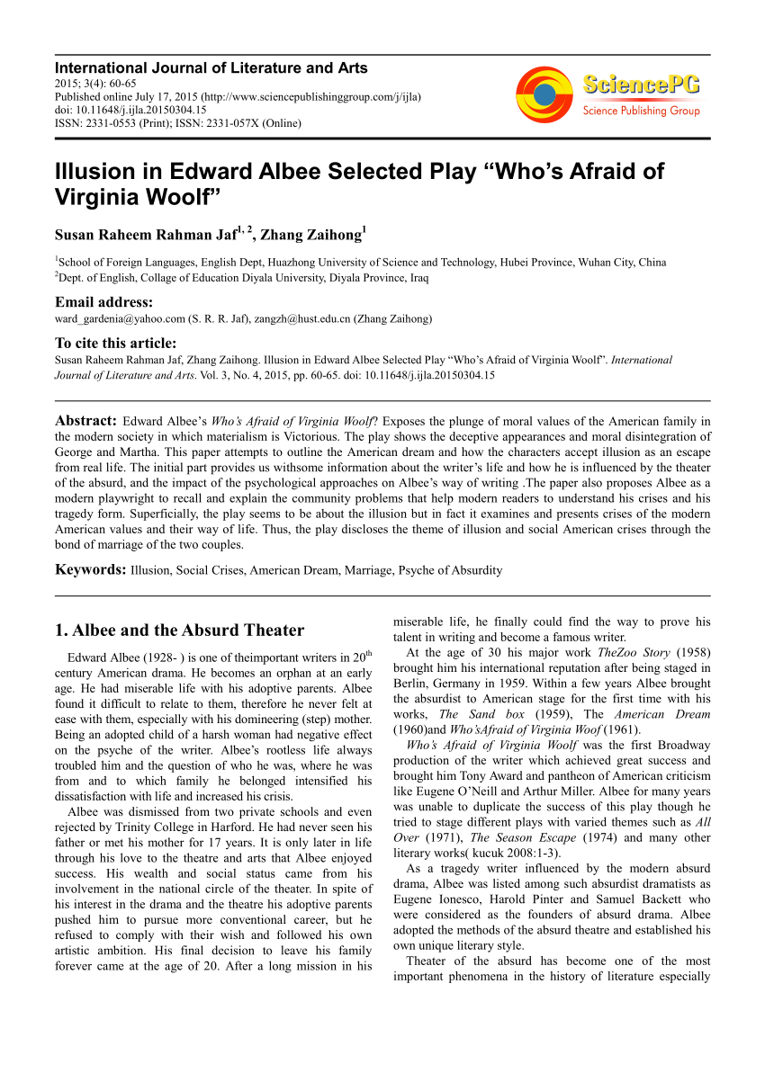 Pdf Illusion In Edward Albee Selected Play Who S Afraid Of Virginia Woolf
