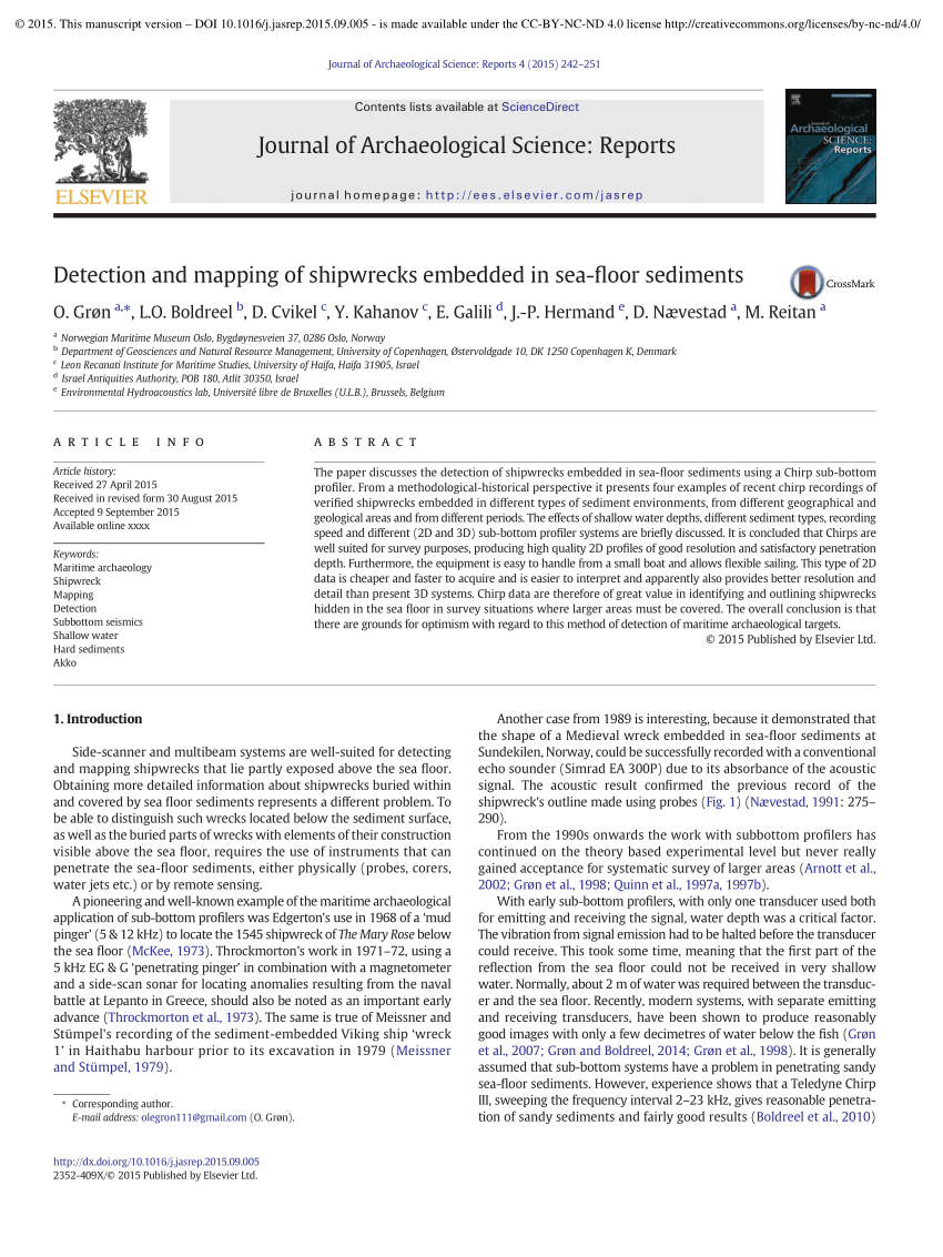 Pdf Detection And Mapping Of Shipwrecks Embedded In Sea