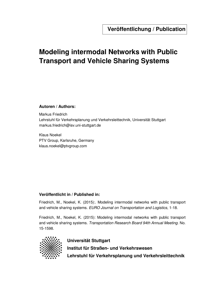 Pdf Modeling Intermodal Networks With Public Transport And Vehicle Sharing Systems
