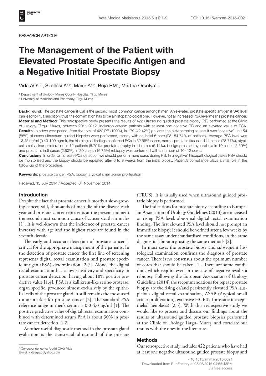 Pdf The Management Of The Patient With Elevated Prostate Specific Antigen And A Negative 1112