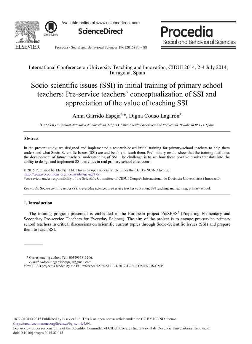 Pdf Socio Scientific Issues Ssi In Initial Training Of Primary