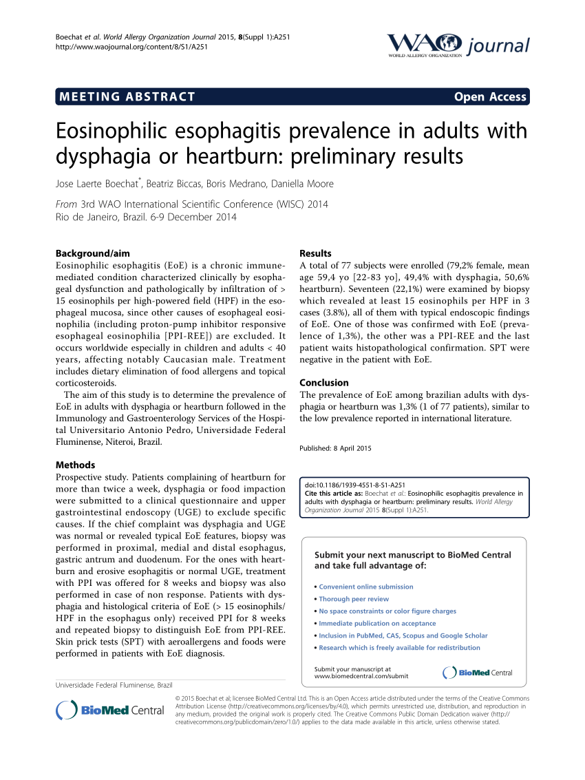 Pdf Eosinophilic Esophagitis Prevalence In Adults With Dysphagia Or Heartburn Preliminary Results 5726