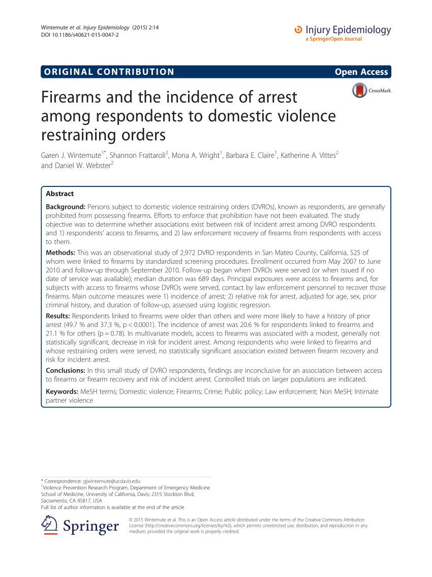 Pdf Firearms And The Incidence Of Arrest Among Respondents To Domestic Violence Restraining Orders