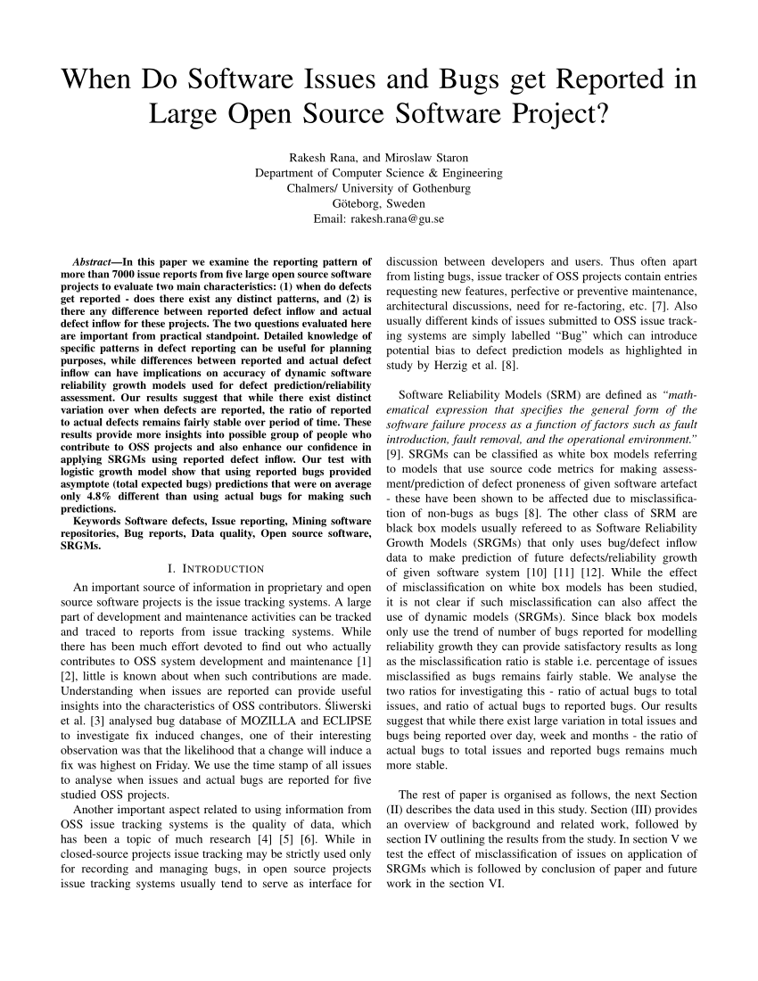 (PDF) When Do Software Issues and Bugs get Reported in Large Open