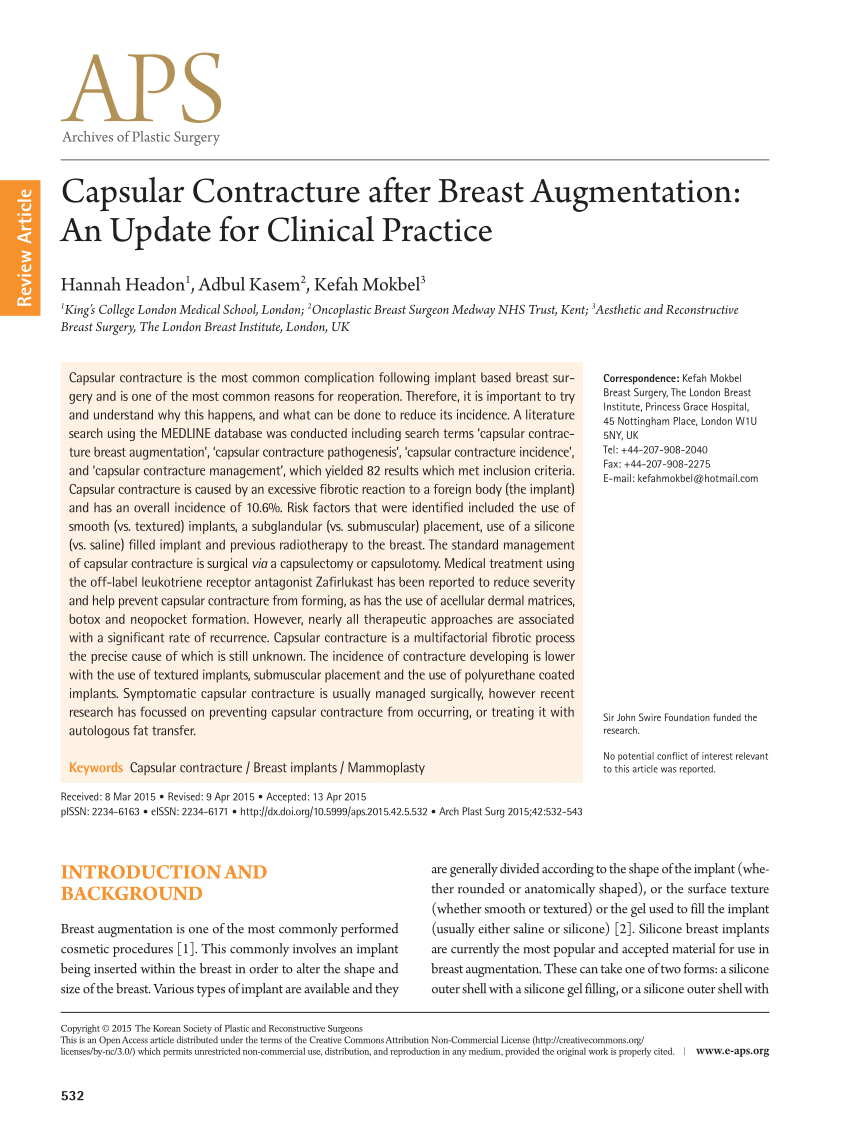 Pdf Capsular Contracture After Breast Augmentation An Update For Clinical Practice