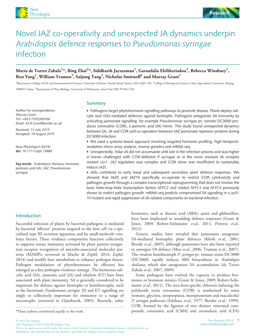 Pdf Novel Jaz Co Operativity And Unexpected Ja Dynamics Underpin Arabidopsis Defence Responses 3441