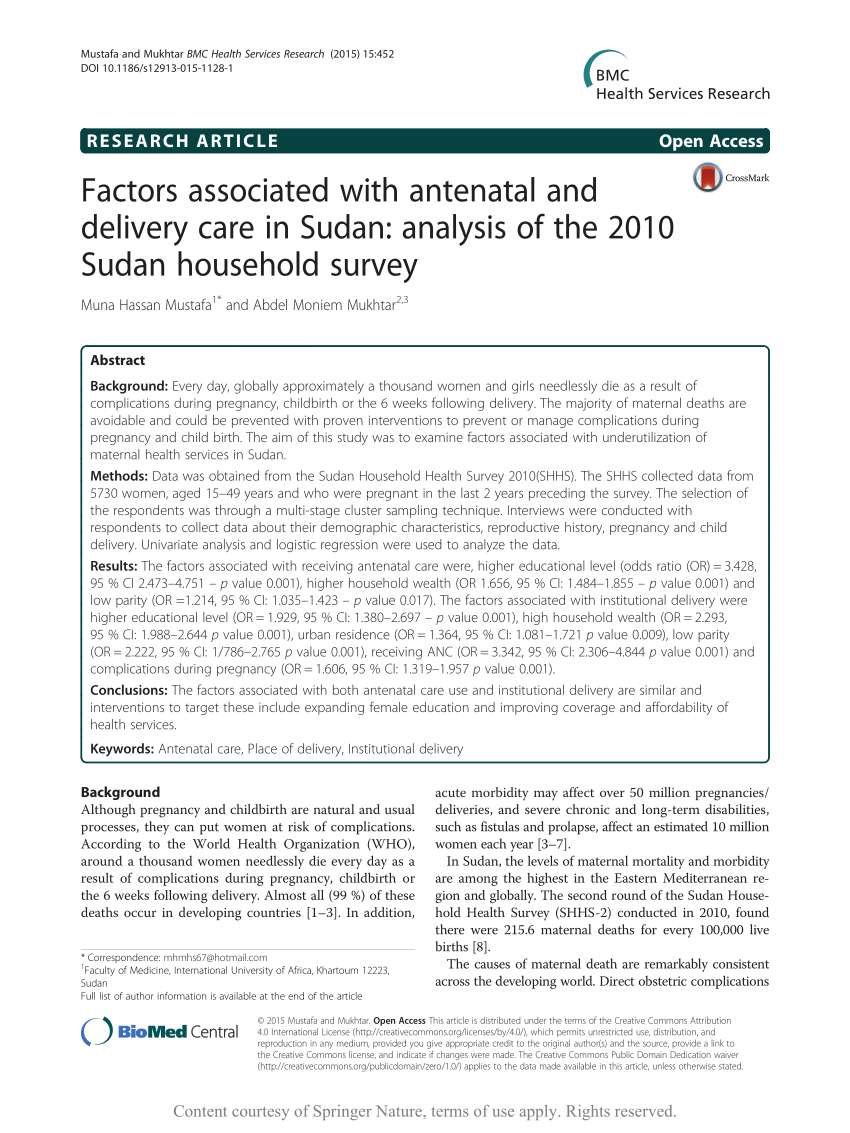 Pdf Factors Associated With Antenatal And Delivery Care In Sudan Analysis Of The 2010 Sudan Household Survey
