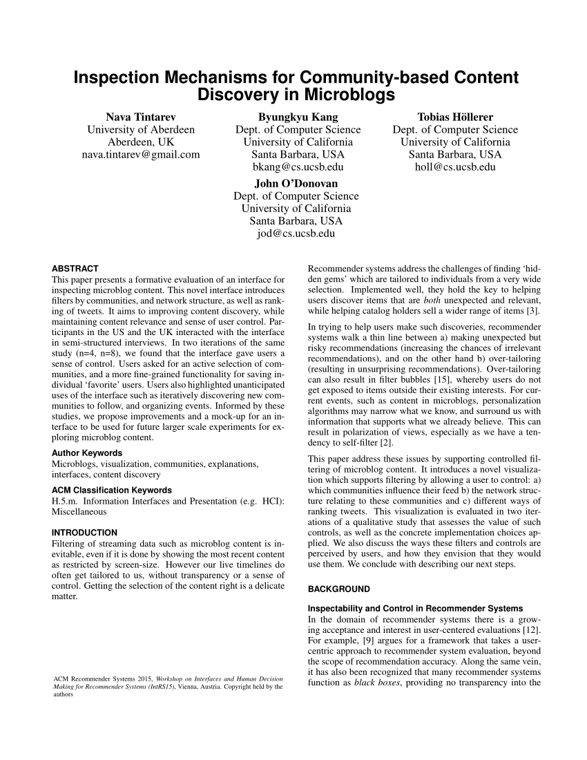 (PDF) Inspection Mechanisms for Community-based Content Discovery in Sns-Brigh10