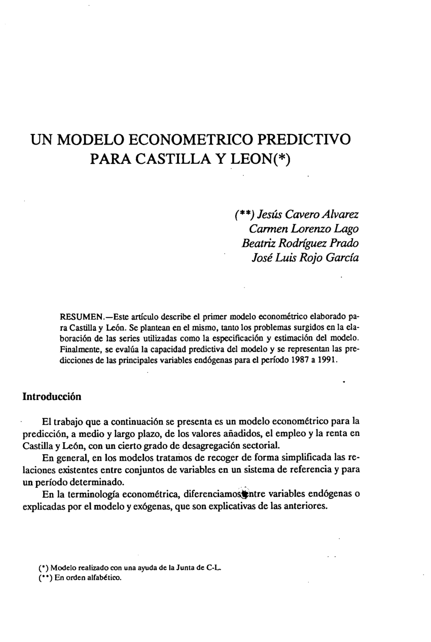 PDF) Un modelo econométrico predictivo para Castilla y León