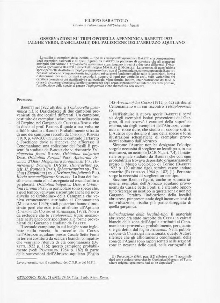 Pdf Observations On Triploporella Apenninica Baretti 1922 Green Algae Dasycladaceae From The Paleocene Sequence Of Abruzzo Aquilano