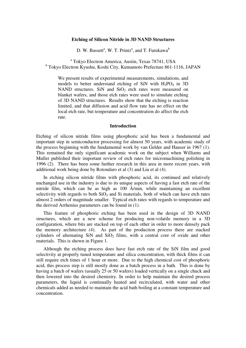 (PDF) Etching of Silicon Nitride in 3D NAND Structures