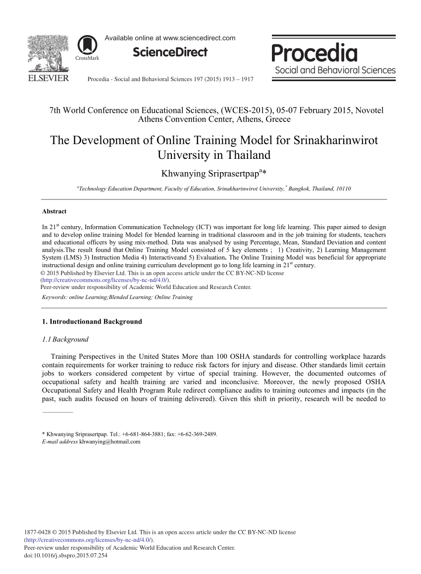 (PDF) The Development of Online Training Model for Srinakharinwirot