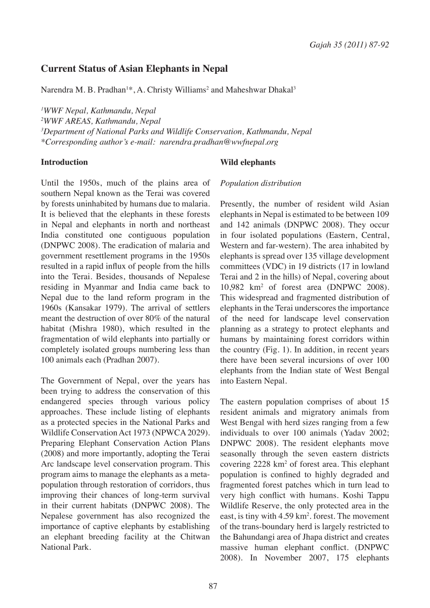 (PDF) Current Status of Asian Elephant in Nepal