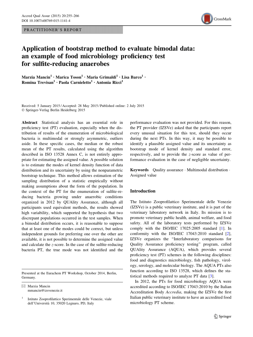 Pdf Application Of Bootstrap Method To Evaluate Bimodal Data An Example Of Food Microbiology Proficiency Test For Sulfite Reducing Anaerobes