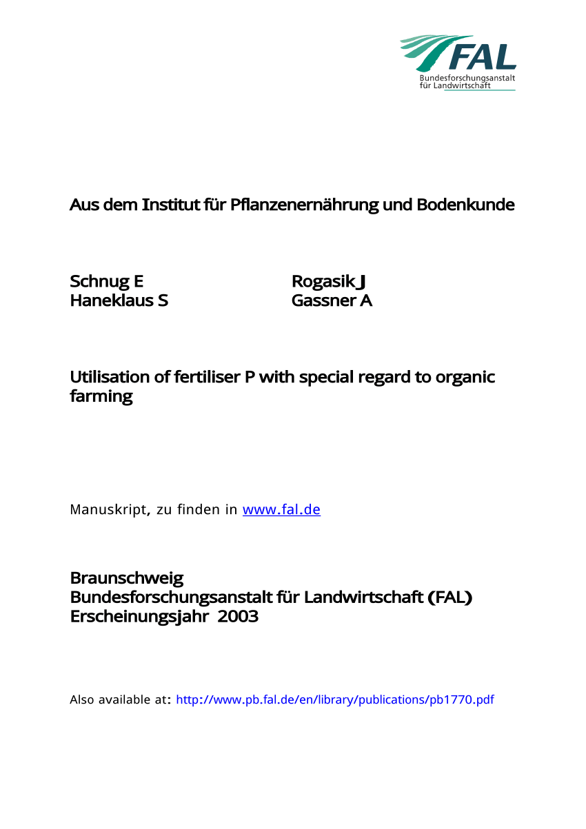 Pdf Utilisation Of Fertiliser P With Special Regard To Organic