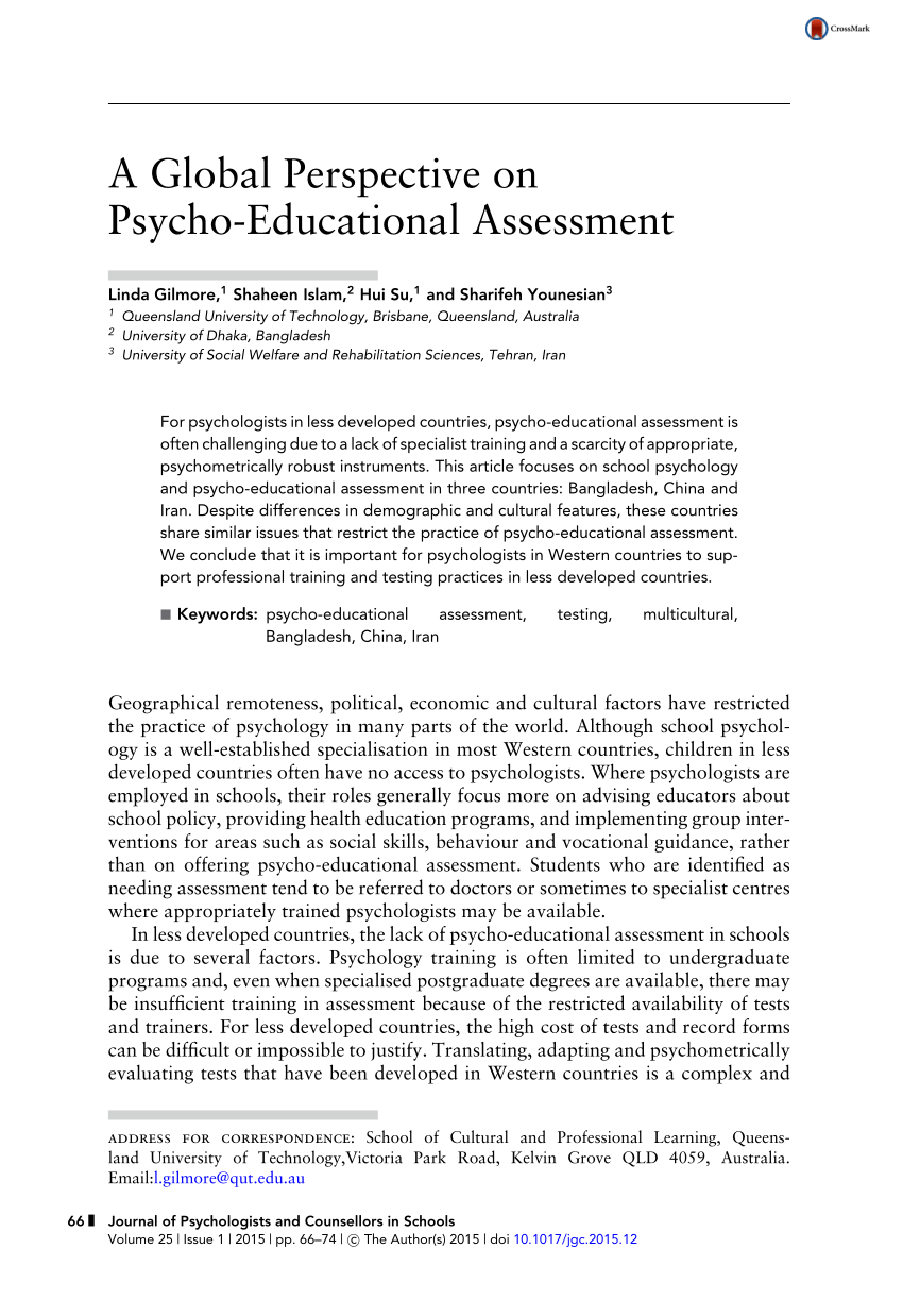 PDF) A Global Perspective on Psycho-Educational Assessment Within Psychoeducational Report Template